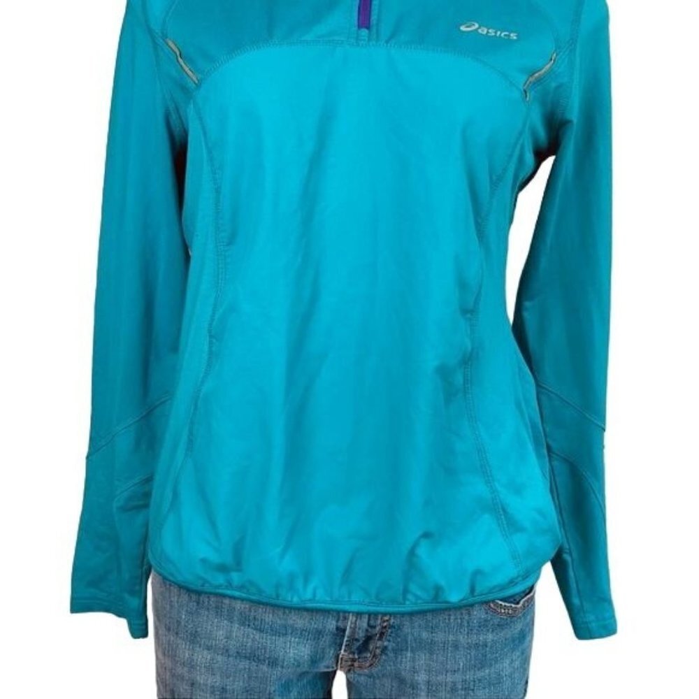 ASICS Active Sweatshirt Teal Zip Up Hooded Athletic Sweater Size M - Picture 2 of 11
